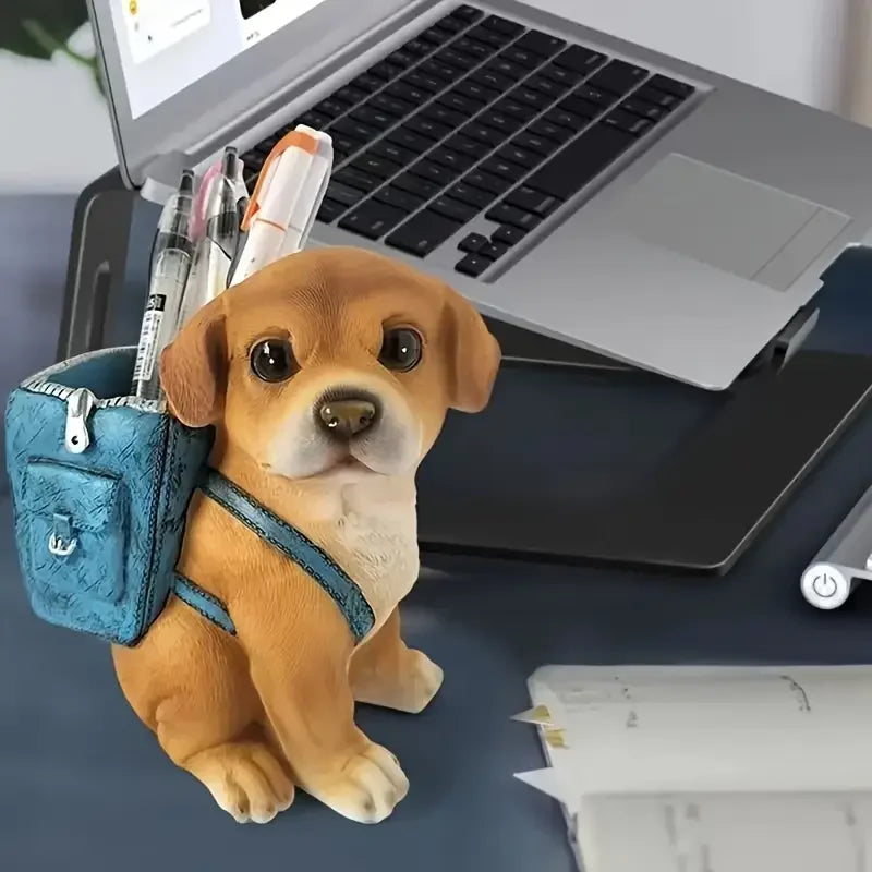 Miniso suporte de caneta de cachorro fofo de desenho animado, decoração de mesa de resina para escritórios, casas, presente de aniversário perfeito para estudantes, jovens e adultos