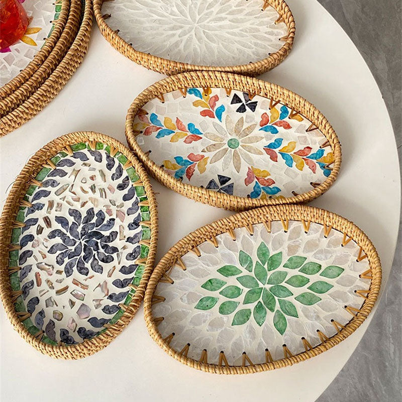 Luxe Oval Rattan & Mother of Pearl Serving Tray