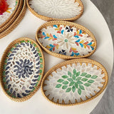 Luxe Oval Rattan & Mother of Pearl Serving Tray