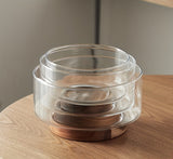 Nordic Glass Fruit & Salad Bowl with Wooden Base