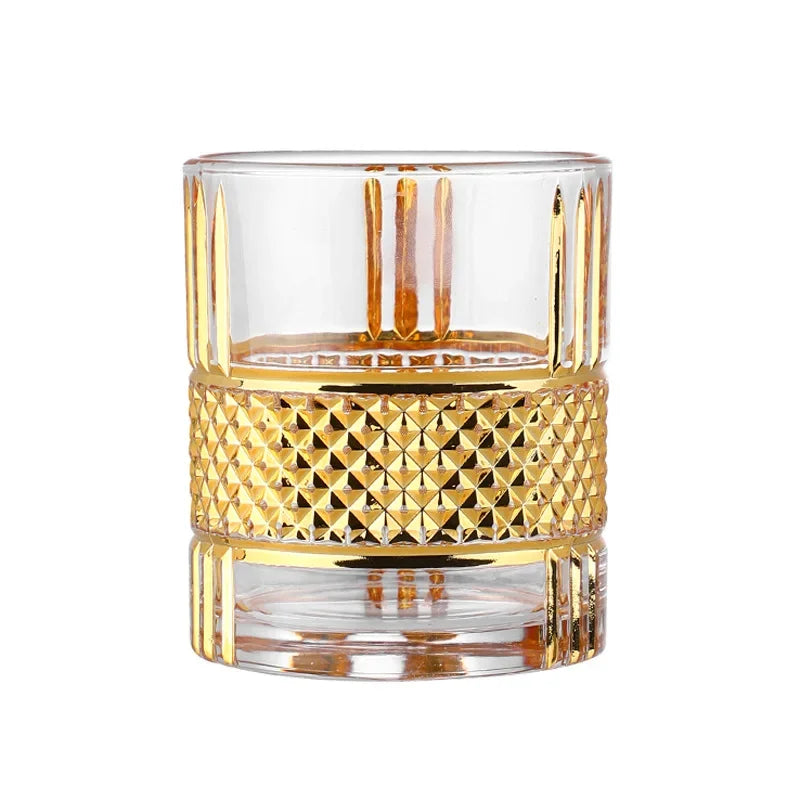 Copo de uísque de estilo europeu com alto senso de mestre doméstico, vidro dourado pintado à mão, vidro Xo forte, luxo Phnom Penh