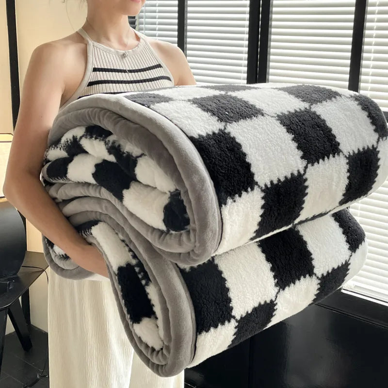 Shu mianrong xadrez grade cobertor lençóis de cama de grandes dimensões quente pele macia amigável colcha fina múltiplas especificações disponíveis