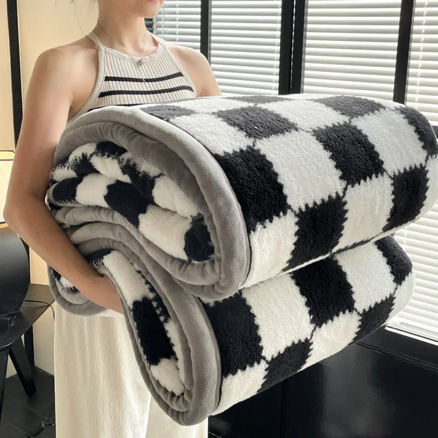 Shu mianrong xadrez grade cobertor lençóis de cama de grandes dimensões quente pele macia amigável colcha fina múltiplas especificações disponíveis