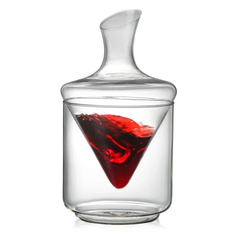 Tumbler Wine Decanter with Ice Bucket, Lead-Free, Hand Blown Crystal Wine Carafe, Rotating Rapid Sway, Whiskey Decanter, 1000ml