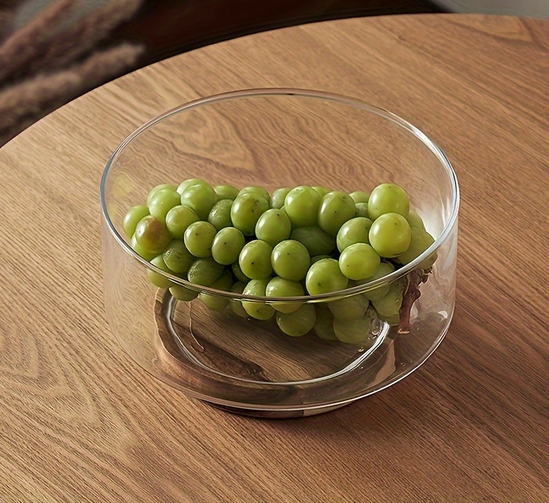 Nordic Glass Fruit & Salad Bowl with Wooden Base