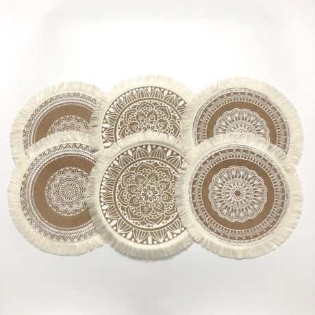 4 pçs/6 pçs natural vintage juta tecido placemats estilo boêmio festa decoração pendurado decoração de parede tapete vaso