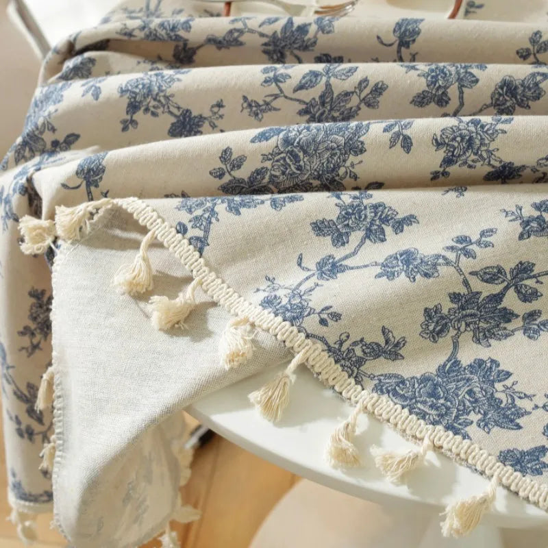 Peony Floral Round Tablecloth with Tassels