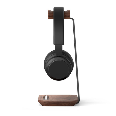 Suporte universal de madeira para fone de ouvido, liga de alumínio, display de fone de ouvido com slot para caneta