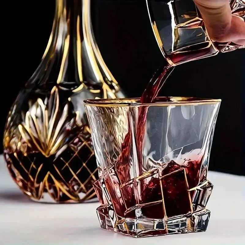 Copo de uísque de luxo com linha dourada, copos de cristal luxuosos pintados, brilhantes, multiuso, copo de vinho, cerveja, coquetel