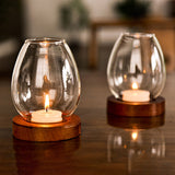 Nordic Glass Tealight Candle Holder with Wooden Base