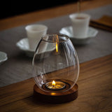 Nordic Glass Tealight Candle Holder with Wooden Base