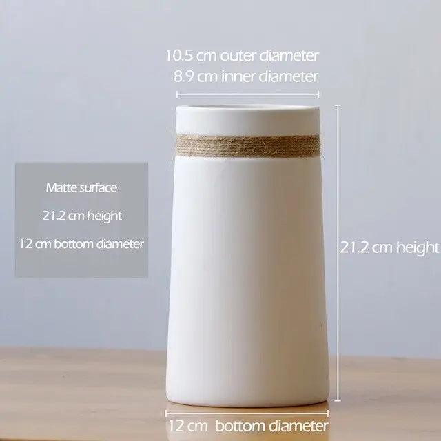 Modern White Vase with Hemp Rope