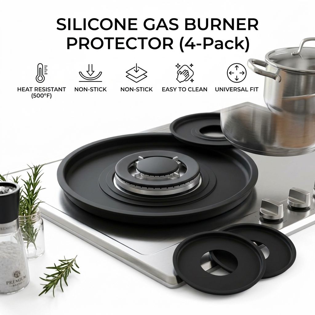 4-Pack Premium Silicone Gas Hob Protectors - Heat Resistant, Reusable & Oilproof Burner Covers