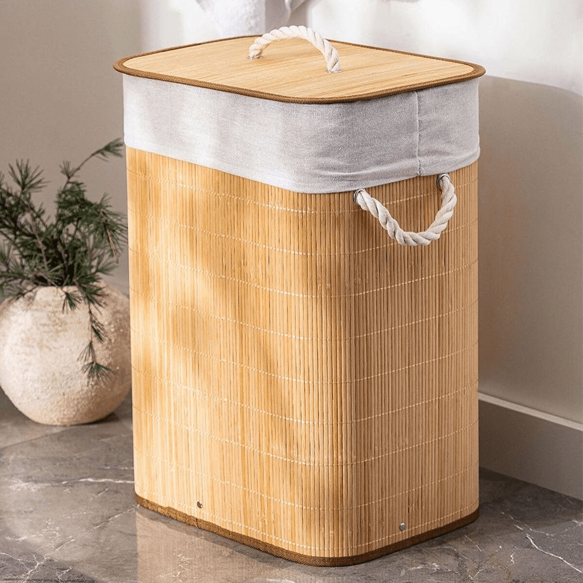 Bamboo Laundry Basket with Lid – 60cm