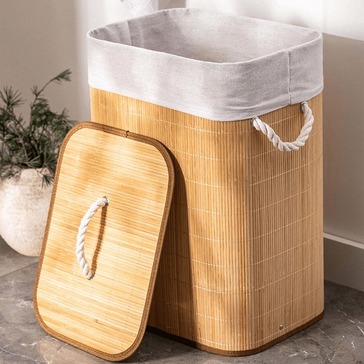 Bamboo Laundry Basket with Lid – 60cm