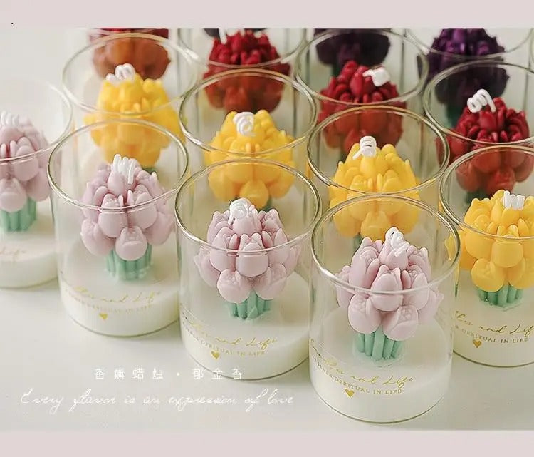 Tulip Bouquet Soy Wax Candle – Glass Dome Gift Candle